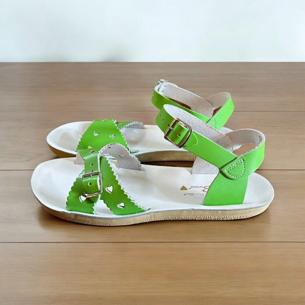 Salt Water Big Girls 3 Women's 5 Sweetheart‎ Lime Sandals Leather Flats NEW